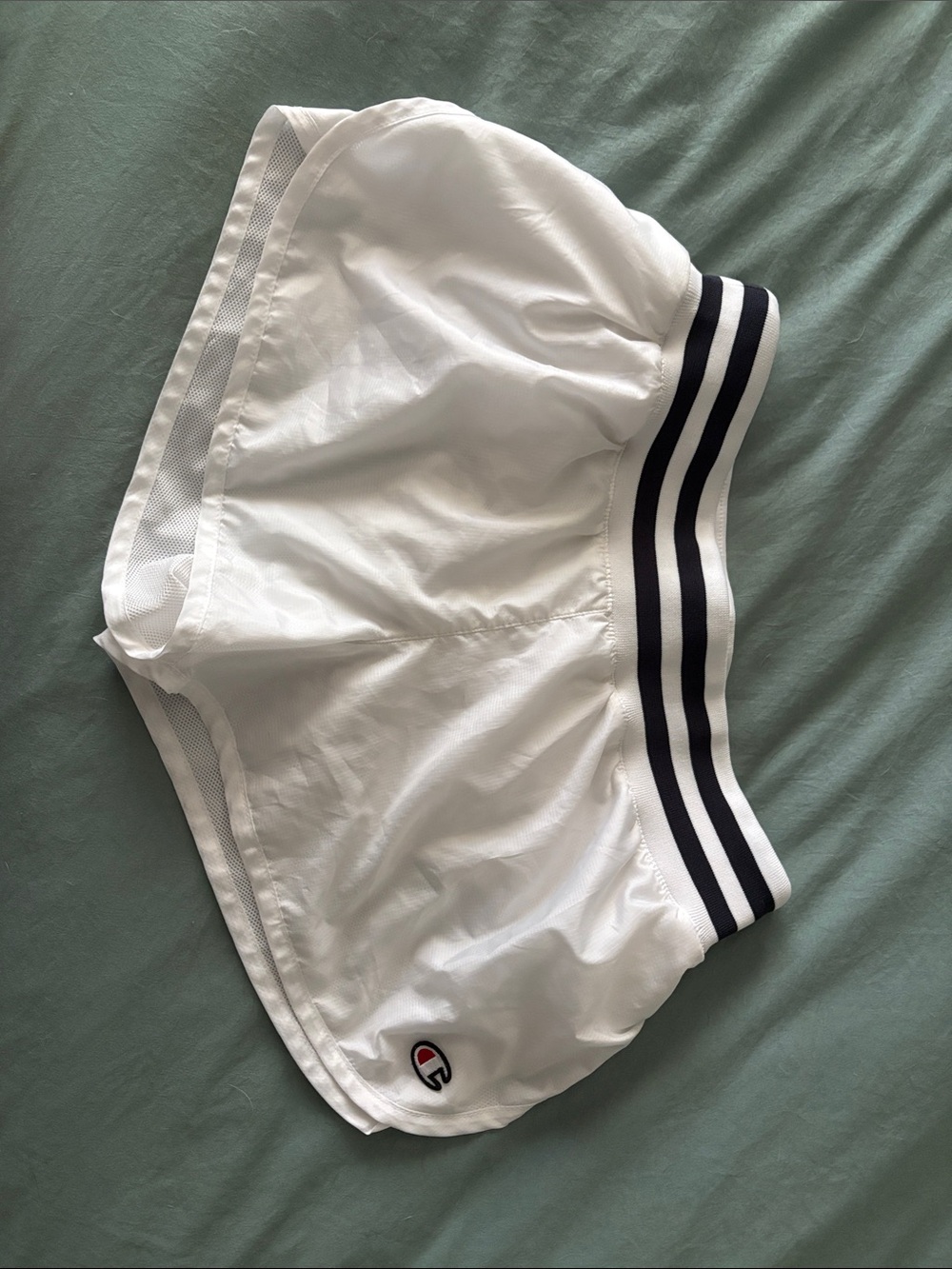 Champion White Athletic Shorts with Black Stripe Waistband